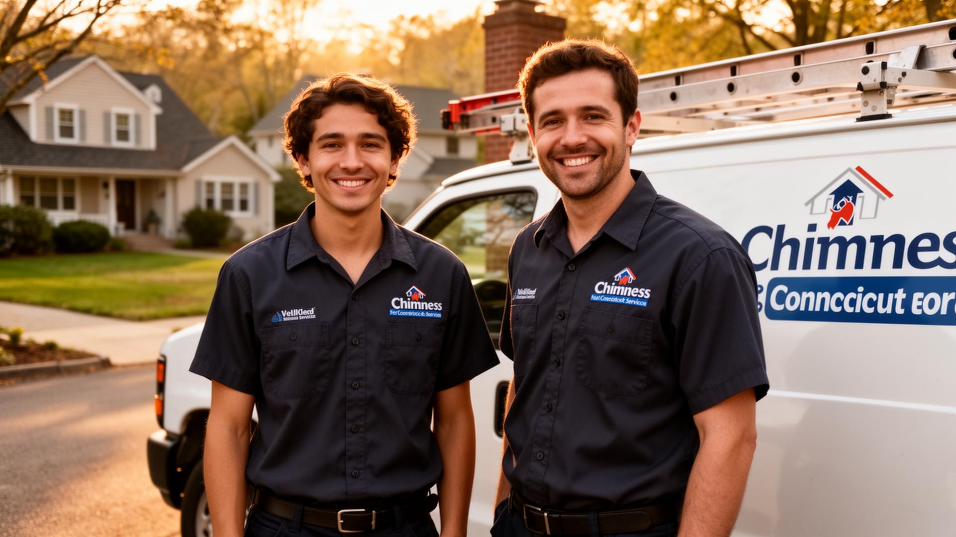 Horizon Chimney Services technicians in front of a service van