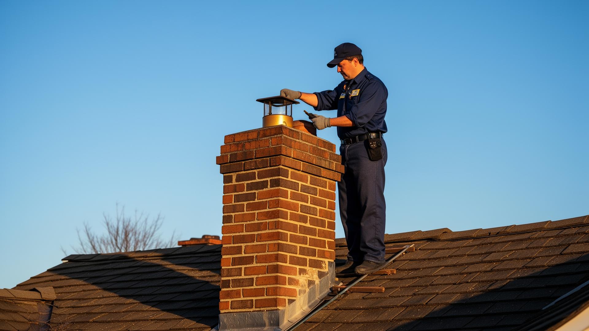 Horizon Chimney Services technician inspecting a brick chimney
